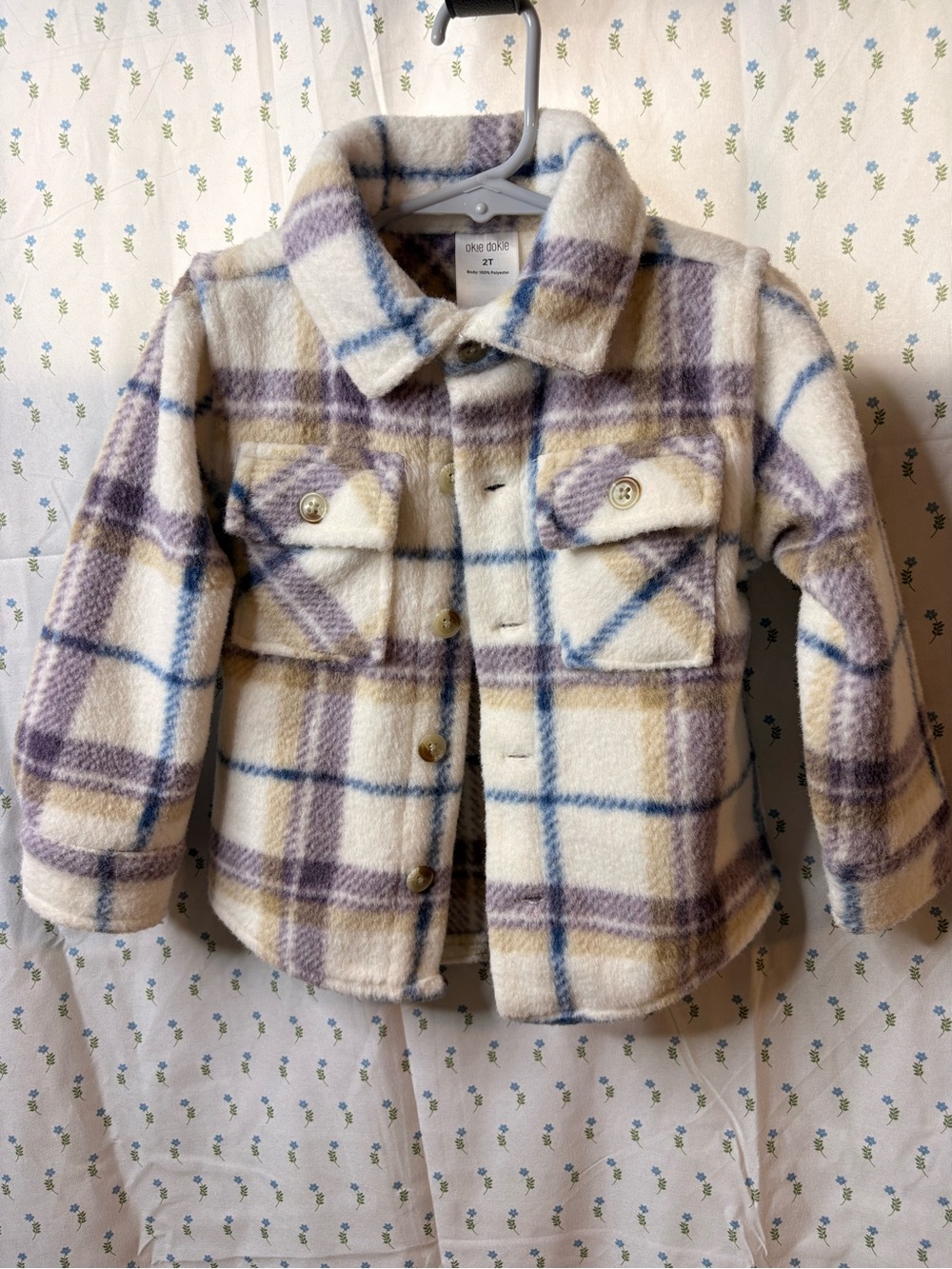 okie dokie Cream Plaid Jacket with Purple and Blue Checks